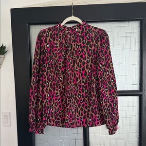 SHEIN Pink and Brown Leopard Print Blouse